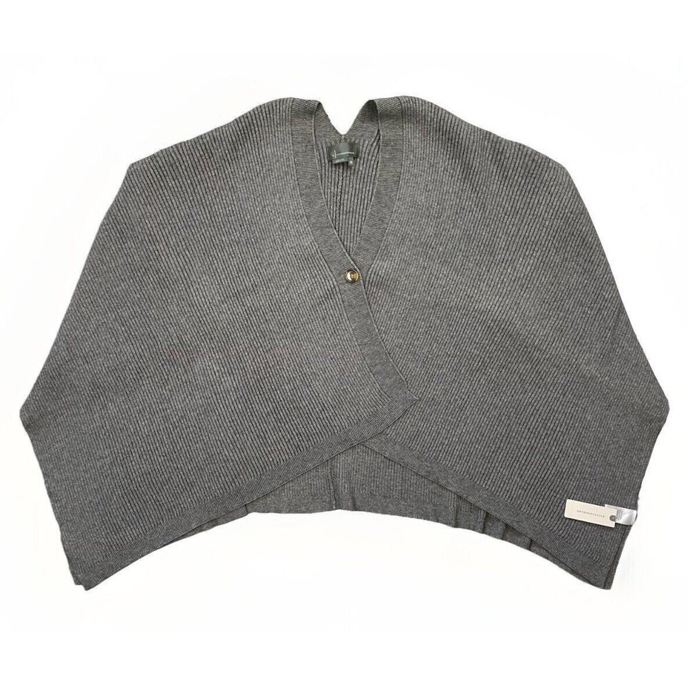 Anthropologie Poncho Sweater Womens One Size Grey Ribbed Button Front Cloak NWT